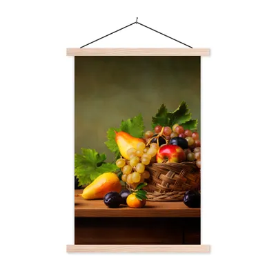 Produktbild von MuchoWow® Textilposter Rustikal - Korb - Obst - Stilleben 40x60 cm mit holzfarbenen Rahmen - Poster