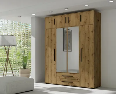 Produktbild von FurMeb24 MAXIONE Kleiderschrank 197,6 x 248,2 cm - eiche artisan - mit spiegel