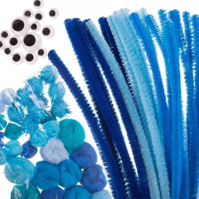 Produktbild von Set aus Draht, Pompons und Ösen, blau, 80 Stück – Titanum