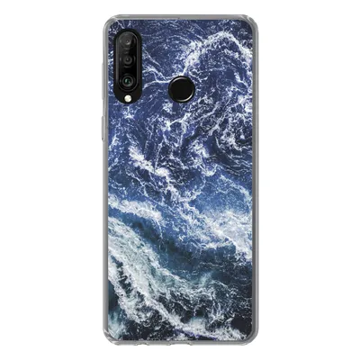Produktbild von MuchoWow® Handyhülle Schutzhülle Hülle für Huawei P30 Lite Naturstein - Blau - Weiß Silikon Softcase Handy Hülle - Handyhülle