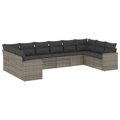 Produktbild von 10-tlg. Garten-Sofagarnitur mit Kissen Grau Poly Rattan