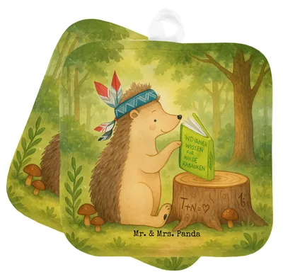 Produktbild von Mr. & Mrs. Panda Topflappen Igel Federschmuck Design - Weiß - Geschenk, Topfuntersetzer, Abenteuer, Ofenlappen, Indianer, Set, Lagerfeuer, Tiere, topfhalter, Camping