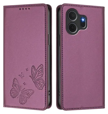 Image de Étui en cuir pour TCL NxtPaper 70 Pro, étui de protection type portefeuille en cuir gaufré « papillon » avec support, violet