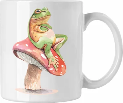 Produktbild von Trendation - Frosch Pilz Tasse Grafik Geschenk Lustig (Weiß)