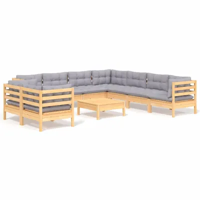 Produktbild von vidaXL 10-tlg. Garten-Lounge-Set mit Grauen Kissen Massivholz Kiefer
