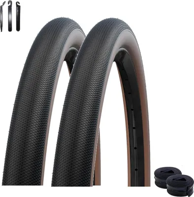 Produktbild von 2 x Faltreifen Schwalbe TLE E-25 G-One Speed Performance Race Guard Bronze 50-584 ( 27.5 x 2.00 ) + 2 x Schwalbe Schläuche AV19 inkl. Reifenheber