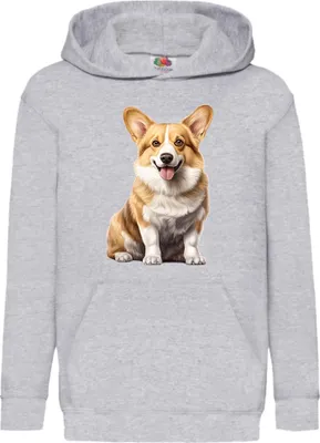 Obrázok produktu pre Detská Mikina S Kapucňou Dogs Breeds Pembroke Welsh Corgi Dog Breed 006, 9-11 Jahr - 140 / Heather šedá