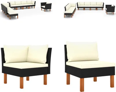 Produktbild von vidaXL 9 tlg. Garten Lounge Set Poly Rattan Eukalyptusholz Schwarz - Garten-Sofa-Set - Garten-Sofa-Sets - Gartenmöbel Set - Gartenmöbel Sets