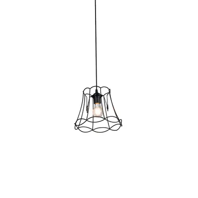Produktbild von QAZQA - Retro Retro Hängelampe I Pendellampe I Pendelleuchte schwarz 25 cm - Granny Retro Frame I Wohnzimmer I Schlafzimmer - Stahl Rund - LED geeignet E27