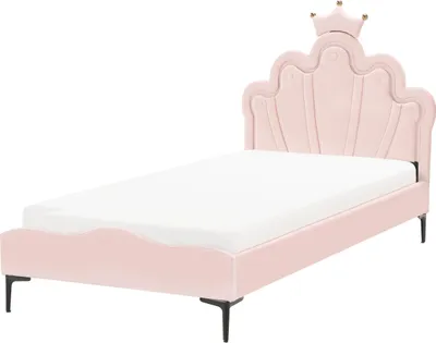 Zdjęcie produktu dla BELIANI Łóżko różowe welurowe tapicerowane 90 x 200 cm ze stelażem światło LED nowoczesne do sypialni pokoju dziecięcego
