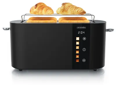 Image de Grille-pain Arendo 4 tranches, fente longue, fente longue, acier inoxydable, 1500W, écran avec indication du temps restant, support à petits pains, fonction dégivrage, boîtier thermo-isolant, écran tactile, noir