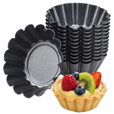 Produktbild von Mini-Törtchenformen - Antihaftbeschichteter Kohlenstoffstahl - Backformen für Ofen und Luftfritteuse - Schwarz - Geriffelte Quicheform