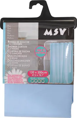 Obrázok produktu pre MSV Protiplesňový sprchový záves - Antibakteriálny, umývateľný, vodotesný, s 12 krúžkami na sprchový záves - Polyester, "Svetlomodrý" 120x200cm