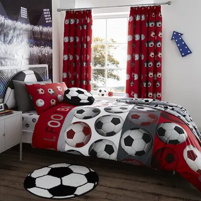 Obrázok produktu pre Elzusha – Posteľná súprava s motívom futbalu, rozmer 200 x 200 cm, obsahuje obliečku na prikrývku a 2 obliečky na vankúše