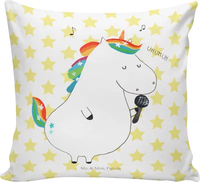 Produktbild von Mr. & Mrs. Panda kissen 40 x 40 Einhorn Sänger - Weiß - Geschenk, Sofakissen, Einhörner, Freundin, Disco, Unicorn, Polsterkissen, Deko, Kuschel, Geburtstag, 40x40