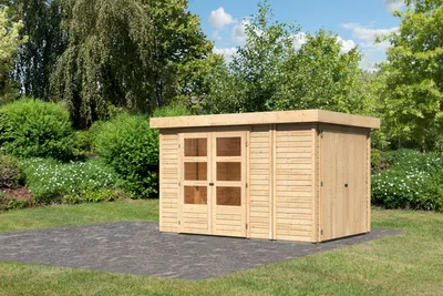 Produktbild von Woodfeeling Gartenhaus Retola 3 inkl. Anbauschrank naturbelassen ; 82954