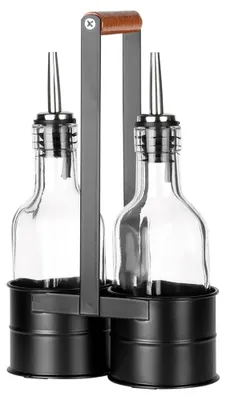Image de Bouteilles d'huile et de vinaigre - Bouteilles en verre avec support - 2 x 150 ml - Lot de 3 - Verre transparent