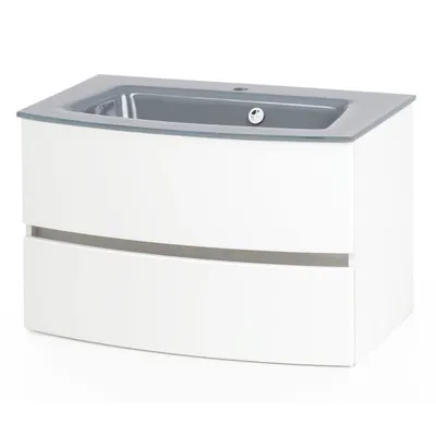 Produktbild von Badezimmer Einzelwaschtisch 80 cm matt weiß LAURIA-03  inkl. Glaswaschbecken grau, BxHxT: ca. 80x53x49 cm