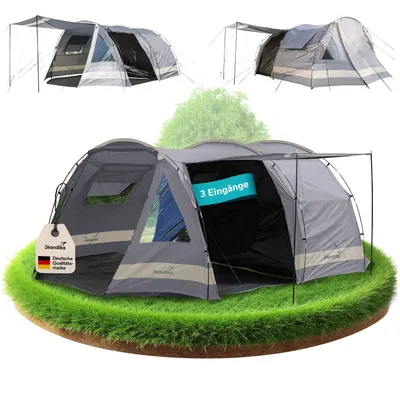 Produktbild von Skandika Kambo Tunnelzelt für 6 Personen | XL Familienzelt für Camping, 2 m Stehhöhe, Dunkle Schlafkabine, wasserdicht, 3000 mm Wassersäule