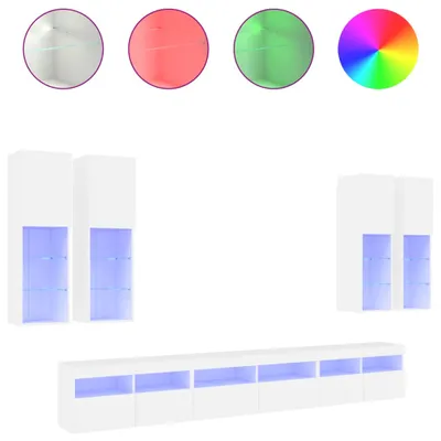 Produktbild von vidaXL 7-tlg. TV-Wohnwand mit LED-Leuchten Weiß