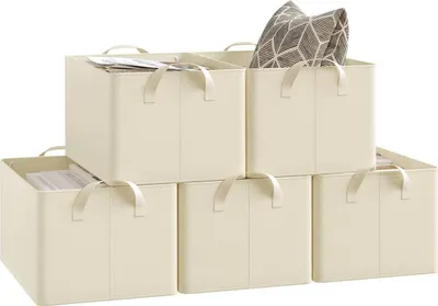 Produktbild von WOLTU Aufbewahrungsboxen 5 Stück, Organizer Box, Stapelboxen faltbar, Creme : 20L(37,5x26x20 cm) Größe: 20L(37,5x26x20 cm)
