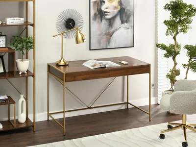 Image de Bureau large DAMJAR - noyer / or
