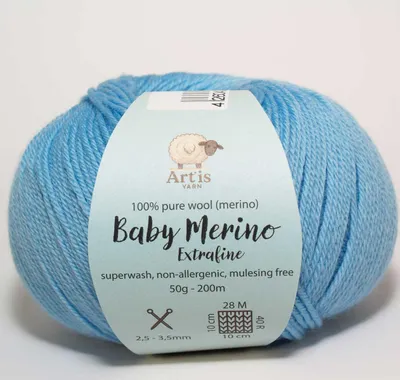 Zdjęcie produktu dla Baby Merino Extrafine Art'is Yarn 100% wełna merynosowa | Bez mulesingu i z wykończeniem Superwash (50 g / 200 m) (163 niebieskie)