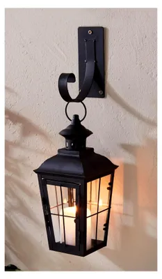 Produktbild von Wandlaterne Chateau aus Glas und Metall, schwarz, mit Wandhaken, Wand-Kerzenhalter, nostalgische Gartenlaterne, Wanddekoration, Kerzenhalter