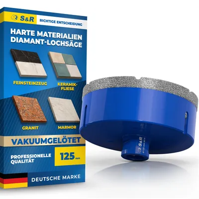 Imagen del producto de Taladro para azulejos profesional S&R, diamante, 125 mm, sierra para perforar azulejos, rosca M14 – tamaño 125 mm - M14