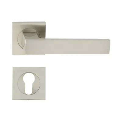 Produktbild von DOMINO Türgriff Drückergarnitur PZ - Profilzylinder Set | mit quadratischen PZ Rosetten| Türklinke für Zimmertür, Bürotür, Kellertür & Innentür| Türbeschläge aus Aluminium| Nickel Türdrückergarnitur | QUBIK-QR M9