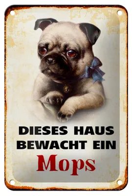 Produktbild von Blechschild Hund 12x18cm dieses Haus bewacht ein Mops