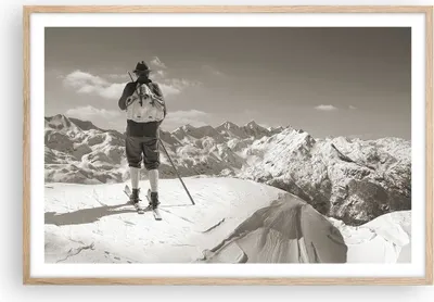 Produktbild von Gerahmtes Poster - Rahmen in heller Eiche - Skifahrer Bayern Sepia - 91,5x61 cm - Wand Bild - Wanddeko - Wandbilder - Wandposter - Bilderrahmen - Bilder - Kunstdruck - Wandbild - P2NAA91x61-4192