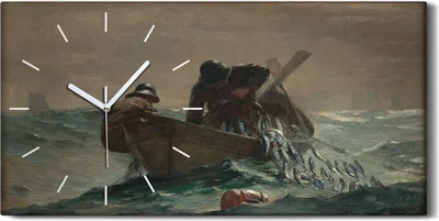 Produktbild von Wohnzimmer-Bild Leinwand Uhr 60x30 Heringsnetz von Winslow Homer Vintage - weiße Hände