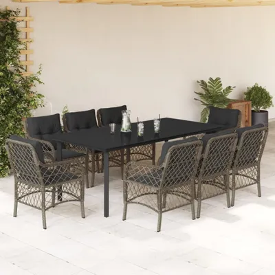 Produktbild von Möbel 9-tlg. Garten-Essgruppe mit Kissen Grau Poly Rattan 2024