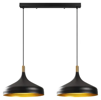 Image de Suspension Luminaire en métal noir et doré 68 x 36 cm hauteur 132 cm 2 lumières E27 40 W IP20 réglable