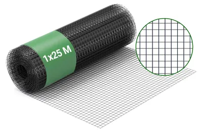 Produktbild von Wiltec Maschendrahtzaun Schwarz 100 cm x 25 m, 0,9 mm Stärke 12x12 mm Maschengröße, Volierendraht 4-Eck aus Stahl verzinkt, Drahtgitter, Vogeldraht