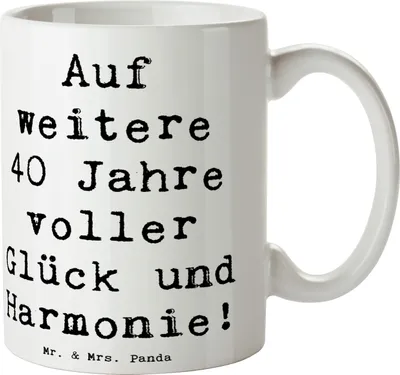 Produktbild von Mr. & Mrs. Panda Trinkbecher Spruch 40. Hochzeitstag Rubinhochzeit - Weiß - Geschenk, Ehe, Hochzeit, Tasse mit, Liebe, Heiraten, Kaffeetasse, Geschenke, schöne, Heirat