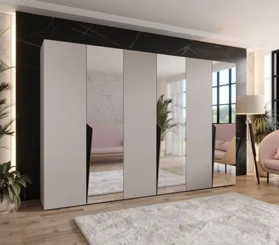 Obrázek produktu pro Velká zrcadlová šatní skříň 300 cm SORAYA 2 - kašmír / černé úchyty