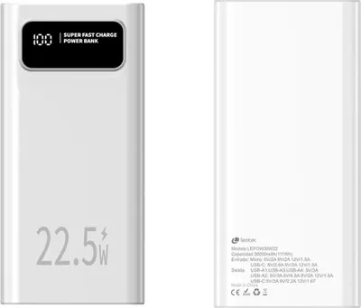 Immagine prodotto di Leotec LEPOW30W22W, 30000 mAh, polimeri di litio (LiPo), Power Delivery 3.0, Quick Charge 3.0, bianco