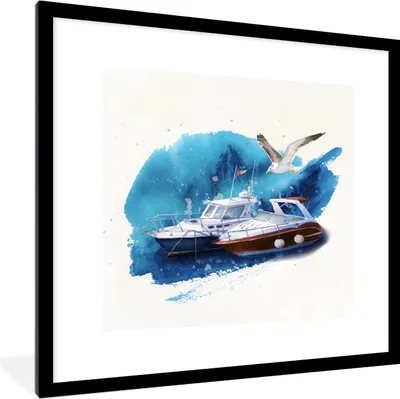 Produktbild von MuchoWow® MuchoWow® Gerahmtes Poster Boot - Vogel - Aquarell 40x40 cm - Poster mit zchwarzem Bilderrahmen - Poster - Plakat im Rahmen