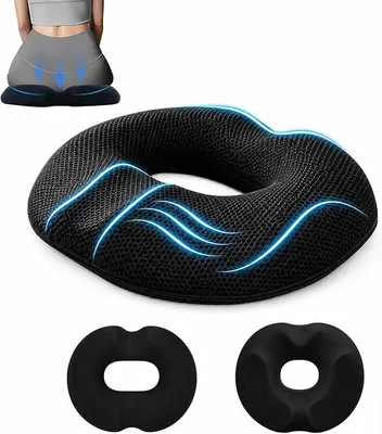 Produktbild von PolkaHome® Hämorrhoiden Sitzkissen Orthopädisches Stützkissen mit 2 Bezügen – Memory Foam für Bürostuhl, Auto, Zuhause