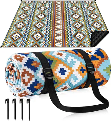 Productafbeelding van Picknickdeken 200 x 200 cm, waterdicht, met draagriem en 4 haringen, wasbaar, voor park