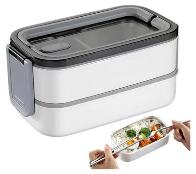 Produktbild von Isolierte Lunchbox, 2-stöckiger Lebensmittelbehälter mit Griff | Auslaufsichere Salatschüssel für Schule und Camping