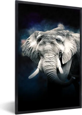 Produktbild von MuchoWow® MuchoWow® Gerahmtes Poster Elefant - Schwarz - Rauchen 20x30 cm - Poster mit zchwarzem Bilderrahmen - Drucken - Bilder Poster im Rahmen