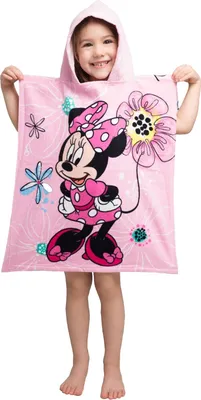 Produktbild von Disney Bade Poncho Pink Bow Minnie Maus im pinken Kleid mit Kapuze für Kinder 50 x 115 cm 100% Baumwolle