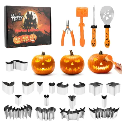 Kürbis-Schnitzset, 24-teilig, Halloween, mit Schablonen