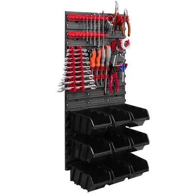Produktbild von 9 Stapelboxen Werkzeughalter Wandregal Werkstattregal Werkzeugwand 39x78cm Werkzeughalter Lagersystem Schüttenregal Sichtlagerkästen Extra Starke Wandplatten Regal Erweiterbar Werkstattregal Lagerre
