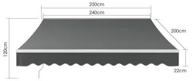 Zdjęcie produktu dla Markiza tarasowa - Ręczna markiza z ramieniem przegubowym, 250x200 cm - Ochrona przed promieniowaniem UV 50+ - Wodoodporny poliester - Rama aluminiowa - Szara
