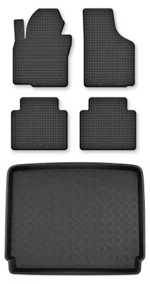 Image de Tapis en caoutchouc + bac de coffre pour Volkswagen Tiguan I 2007-2013 (5 places) – 5 pièces, noirs, semi-universel, adapté