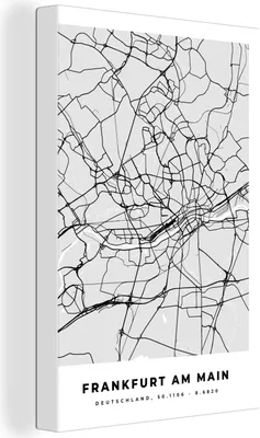 Produktbild von OneMillionCanvasses® - Leinwandbilder - 90x140 cm, Frankfurt am Main - Karte - Stadtplan - Deutschland, Wandbilder Kunstdruck Wanddekoration - Foto auf Leinwand - Gemälde auf - Wandschmucke - Schlafzimmer